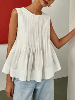 Casual Versatile Fashion Elegant Slim-Fit Short-Sleeve Heavy-Duty Pleated Design Round Neck Sleeveless Shirt Vest Top for Women