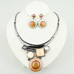 ICEYY Crystal Boutique Geometric Resin Chunky Bib Necklace Earrings Jewelry Set for Women Wedding Trendy Accessory