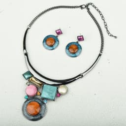 ICEYY Crystal Boutique Geometric Resin Chunky Bib Necklace Earrings Jewelry Set for Women Wedding Trendy Accessory