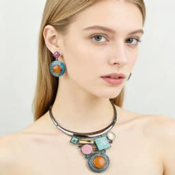 ICEYY Crystal Boutique Geometric Resin Chunky Bib Necklace Earrings Jewelry Set for Women Wedding Trendy Accessory