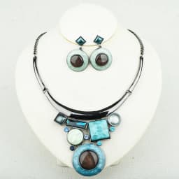 ICEYY Crystal Boutique Geometric Resin Chunky Bib Necklace Earrings Jewelry Set for Women Wedding Trendy Accessory