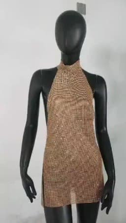 Shiny Rhinestone Metal Sequins Mini Dress For Women Sexy Backless Mock Neck Halter Neck Sleeveless Dress Party Evening Dresses