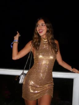 Shiny Rhinestone Metal Sequins Mini Dress For Women Sexy Backless Mock Neck Halter Neck Sleeveless Dress Party Evening Dresses