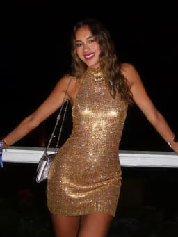 Shiny Rhinestone Metal Sequins Mini Dress For Women Sexy Backless Mock Neck Halter Neck Sleeveless Dress Party Evening Dresses
