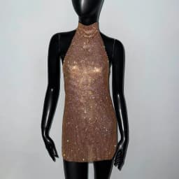 Shiny Rhinestone Metal Sequins Mini Dress For Women Sexy Backless Mock Neck Halter Neck Sleeveless Dress Party Evening Dresses