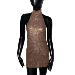 Shiny Rhinestone Metal Sequins Mini Dress For Women Sexy Backless Mock Neck Halter Neck Sleeveless Dress Party Evening Dresses
