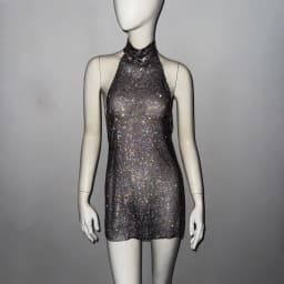 Shiny Rhinestone Metal Sequins Mini Dress For Women Sexy Backless Mock Neck Halter Neck Sleeveless Dress Party Evening Dresses