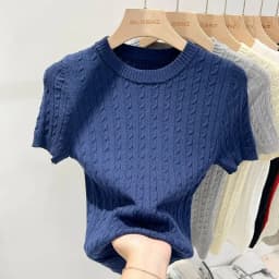 Zjaiss 2026 Summer Apricot O-Neck Women's Short Sleeve Knit Top Twist Slim Fit Short T-Shirt Trendy Solid Color Versatile Tee