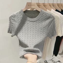 Zjaiss 2026 Summer Apricot O-Neck Women's Short Sleeve Knit Top Twist Slim Fit Short T-Shirt Trendy Solid Color Versatile Tee