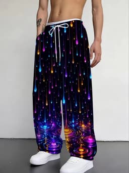 2026 Men's and Women's Geometric Printed 3D Wide Leg Pants, High Waisted Drawstring, Casual Loose Pants, Comfortable and Casual