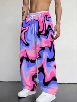 2026 Men's and Women's Geometric Printed 3D Wide Leg Pants, High Waisted Drawstring, Casual Loose Pants, Comfortable and Casual