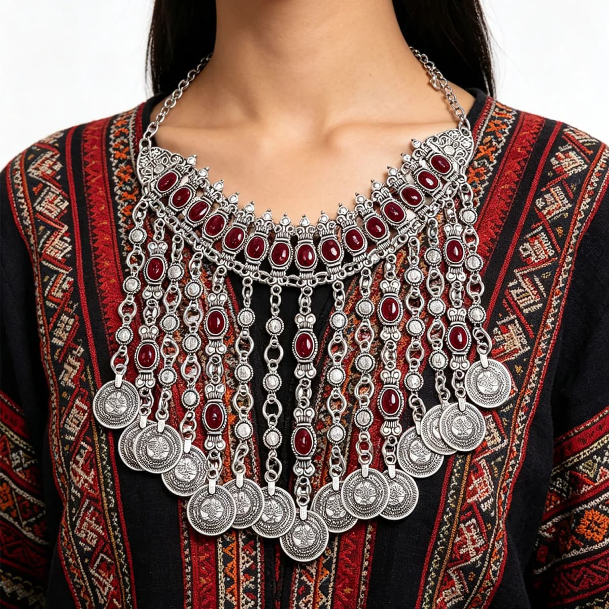 Vintage Coins Tassel Bib Necklace For Women Boho Gypsy Ethnic Trible Accessory Afghan Turkish Charms Female Exaggerate Jewelry