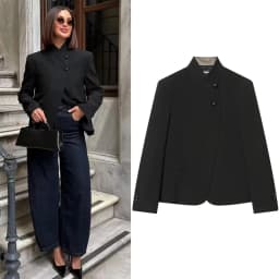 Women Elegant Button Blazer Coat Women Stand Collar Full Sleeve Black Suit Jackets Female Spring Commute Daily Outwear