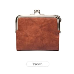 Women Vintage Leather Wallet Kiss Lock Coin Purse Short Clutch Zipper Card Holder Large Capacity Lady Wallet