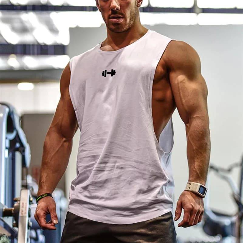 Summer Cotton Breathable Side Slits Tank Tops Mens Gym Fitness Vests Bodybuilding Muscle Sleeveless Singlets Workout Shirts
