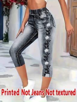 5199 [Printed Pants - Not Denim Fabric] 2D Printed Embroidery Effect, Printed Non-denim Fabric, Women's Long Pants Leggings,