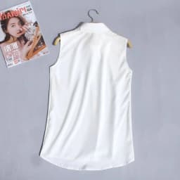 White Sleeveless Collared Blouse Summer Womens Tank Top Shirt