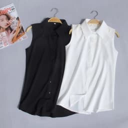White Sleeveless Collared Blouse Summer Womens Tank Top Shirt