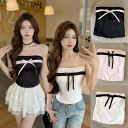 Off-shoulder Summer Bow Tube Top Satin Versatile Strapless Top Slimming Solid Color Sleeveless Bustier Top Women Casual Daily