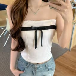 Off-shoulder Summer Bow Tube Top Satin Versatile Strapless Top Slimming Solid Color Sleeveless Bustier Top Women Casual Daily