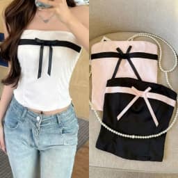 Off-shoulder Summer Bow Tube Top Satin Versatile Strapless Top Slimming Solid Color Sleeveless Bustier Top Women Casual Daily