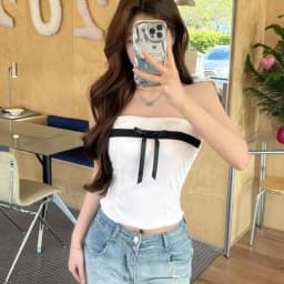 Off-shoulder Summer Bow Tube Top Satin Versatile Strapless Top Slimming Solid Color Sleeveless Bustier Top Women Casual Daily