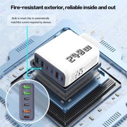 240W 6-Port Fast Charger, PD QC 3.0 USB C Charger for iPhone 15 Pro Samsung S24, Multi-Port PD QC Charging Adapter for iPhone