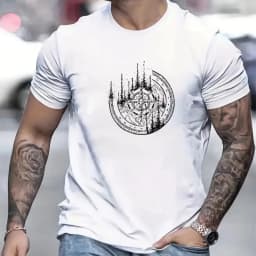 Men's 100% Cotton Compass Printed T-Shirt with Compass Rose and Nautical Design, Summer and Spring Streetwear