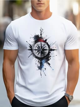Men's 100% Cotton Compass Printed T-Shirt with Compass Rose and Nautical Design, Summer and Spring Streetwear