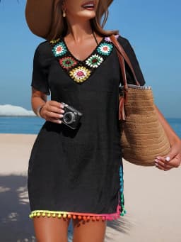MOXDO Tunic with Fringe Skirt: Summer European & American Style Women's Casual Holiday Wear, Knitted, Sexy, Beach, Pool, Seaside