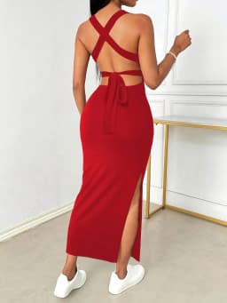Women's Summer Solid Color Backless Cross-Strap Sexy Dress