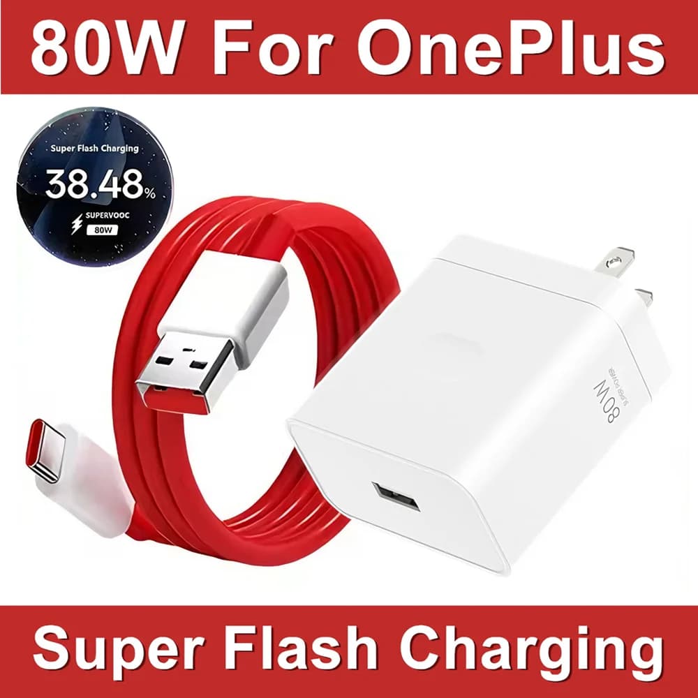 80W US Super Flash Quick Charger For OnePlus 9 10 Pro 11 12 13 15 Nord 2T 3 4 5 N300 OPPO Realme Fast Charging Type C USB Cable