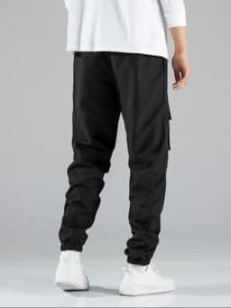 Men's Solid Pocket Drawstring Waist Cargo Pants Regular Fit Casual Fashion Trousers for Daily Wear