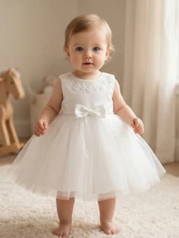 Baby Girls White Tulle Dress Sleeveless Lace Collar Bow Princess Party Gown For Baptism Christening Birthday Wedding Photo Shoot