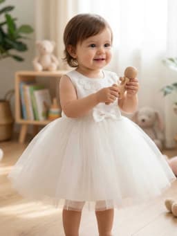 Baby Girls White Tulle Dress Sleeveless Lace Collar Bow Princess Party Gown For Baptism Christening Birthday Wedding Photo Shoot