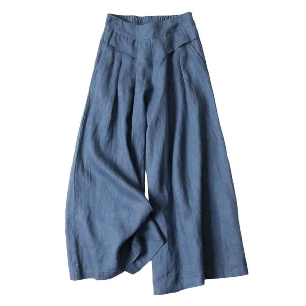 Summer Women's Culottes Cotton Linen Cropped Wide Leg Pants Elastic Waist Casual Palazzo Trousers with Pockets
