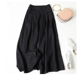 Summer Women's Culottes Cotton Linen Cropped Wide Leg Pants Elastic Waist Casual Palazzo Trousers with Pockets