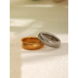 Adjustable Open Ring Set Two Tone Stainless Steel 18K Gold Plated Minimalist Stackable Ring Waterproof Daily Jewelry Gift