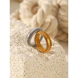 Adjustable Open Ring Set Two Tone Stainless Steel 18K Gold Plated Minimalist Stackable Ring Waterproof Daily Jewelry Gift