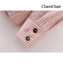 CHARMCHANT Women's cotton Pink Striped Asymmetrical Collar Oversized Button Down Shirt Long Sleeve Casual Blouse Summer 2026