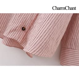 CHARMCHANT Women's cotton Pink Striped Asymmetrical Collar Oversized Button Down Shirt Long Sleeve Casual Blouse Summer 2026
