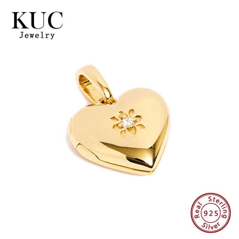 Fine Jewelry 18k Gold Plated Trendy Elegant Chic Plata 925 Sterling Silver Heart Locket Pendant for Women