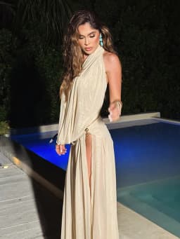 Nibber Chic 2 Piece Set Women Swing Collar See Through Backless Bandages Vests+Metal Buckle Split Skirts Vacation Party Suits