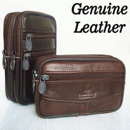 New Genuine Leather Handbag For Men Women, Large Capacity Clutch Bag With Double Zipper, Soft Money Wallet & Mobile Phone Pocket