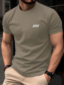 Summer Men's 100% Pure Cotton Casual Fashionable Loose Retro Compass Mountain Pattern Printed Round Neck Short Sleeved T-Shirt