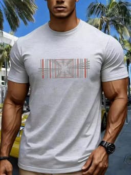Summer Men's 100% Pure Cotton Casual Fashionable Loose Retro Compass Mountain Pattern Printed Round Neck Short Sleeved T-Shirt