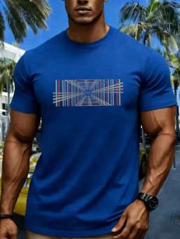 Summer Men's 100% Pure Cotton Casual Fashionable Loose Retro Compass Mountain Pattern Printed Round Neck Short Sleeved T-Shirt