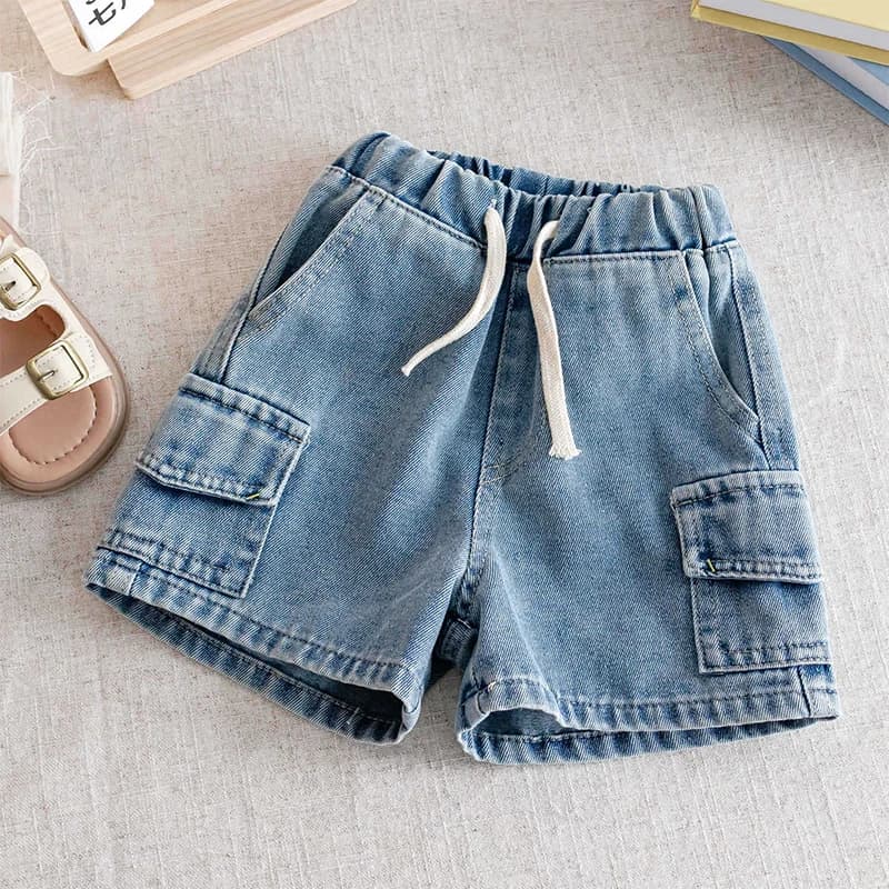 New Summer Boys Shorts Jeans Fashion Solid Color Pocket Loose Thin Denim Pants For 2-10 Years Kids Children Casual Trousers