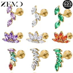 ZEMO 1PC ASTM F136 Titanium Labret Lips Stud 16G Triple Lotus Marquise CZ Ear Stud Cartilage Earring Tragus Helix Piercing 6/8MM
