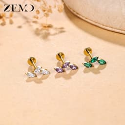 ZEMO 1PC ASTM F136 Titanium Labret Lips Stud 16G Triple Lotus Marquise CZ Ear Stud Cartilage Earring Tragus Helix Piercing 6/8MM